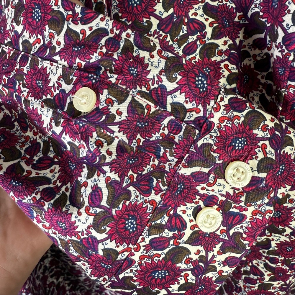 Duluth Trading Co Womens Burgundy Floral Button Up Tunic Blouse L Cotton Stretch - Picture 6 of 11